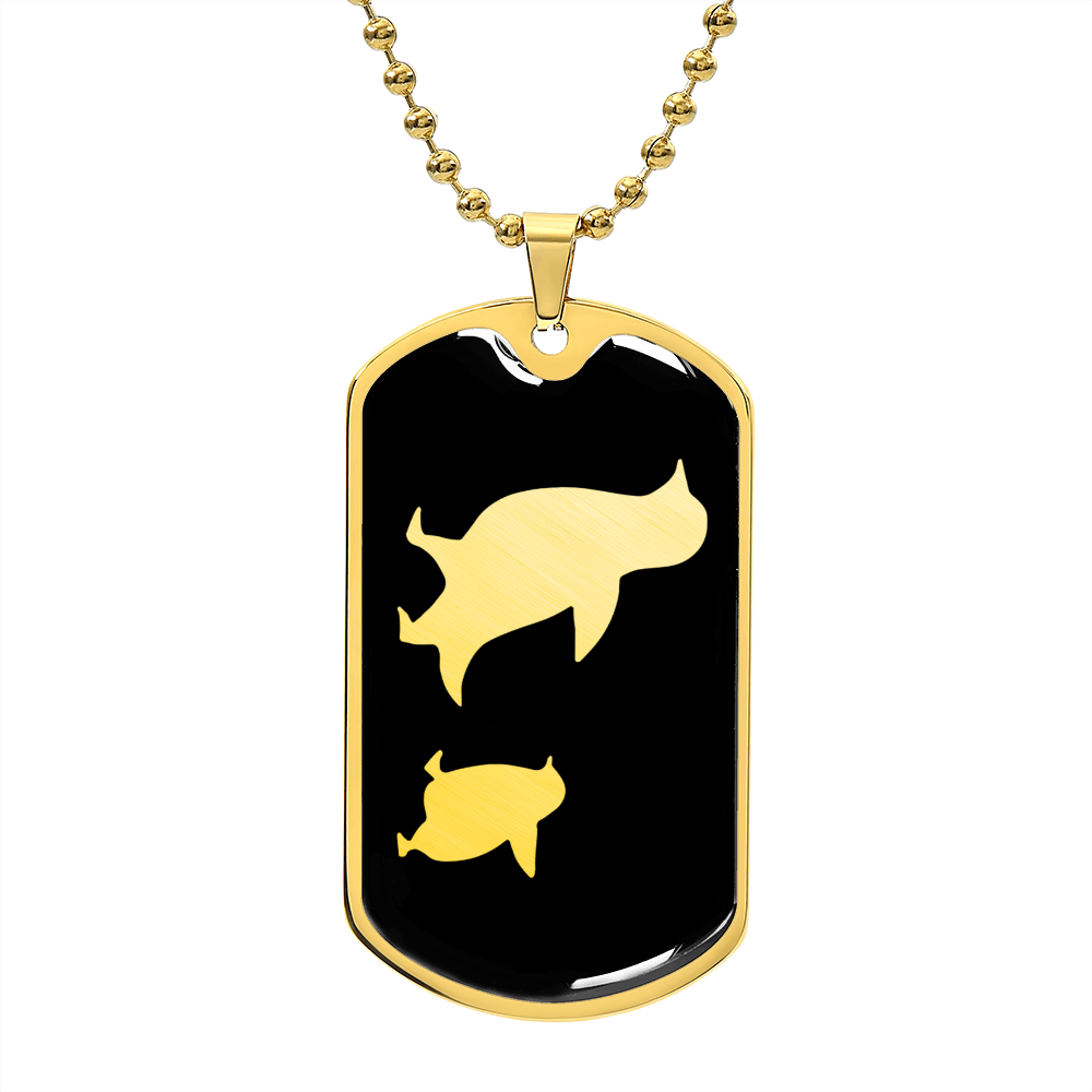 Mama Penguin With 1 Chick v2 - 18k Gold Finished Luxury Dog Tag Necklace