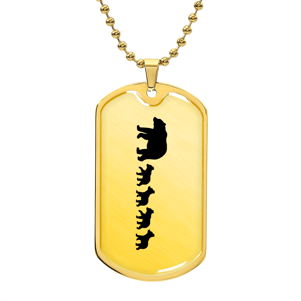 Mama Bear With 4 Cubs - 18k Gold Finished Luxury Dog Tag Necklace