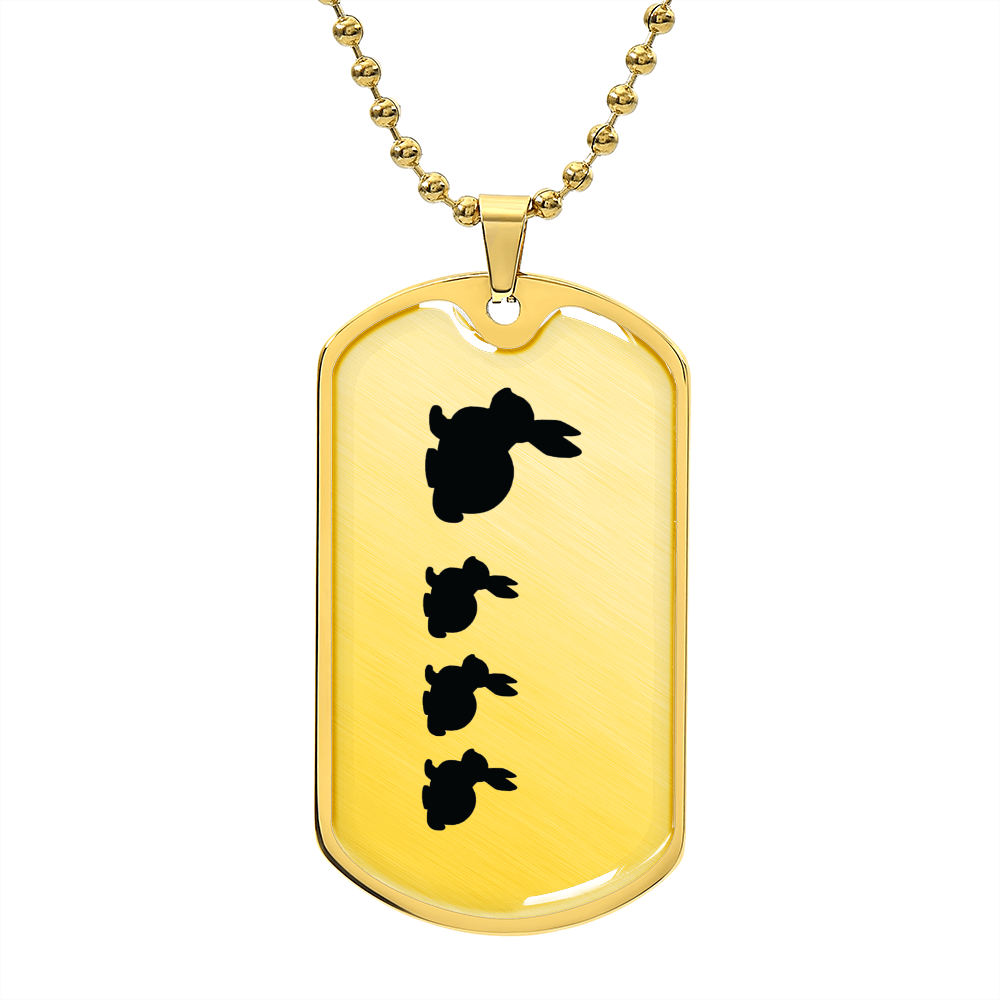 Mama Rabbit With 3 Kittens - 18k Gold Finished Luxury Dog Tag Necklace