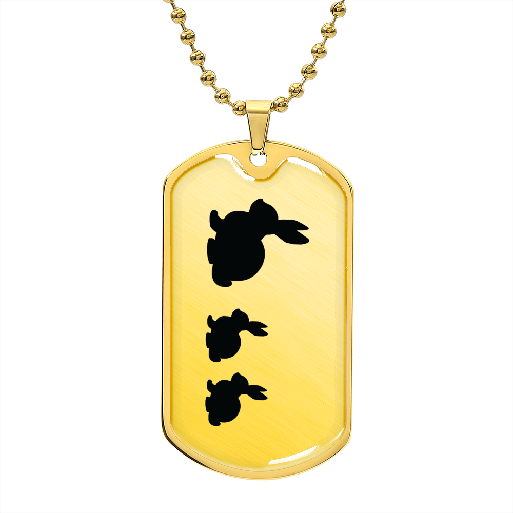 Mama Rabbit With 2 Kittens - 18k Gold Finished Luxury Dog Tag Necklace
