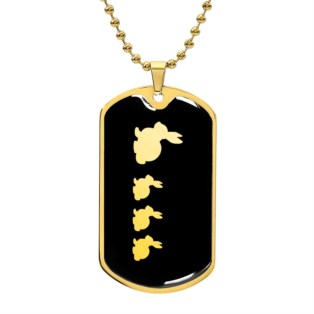 Mama Rabbit With 3 Kittens v2 - 18k Gold Finished Luxury Dog Tag Necklace