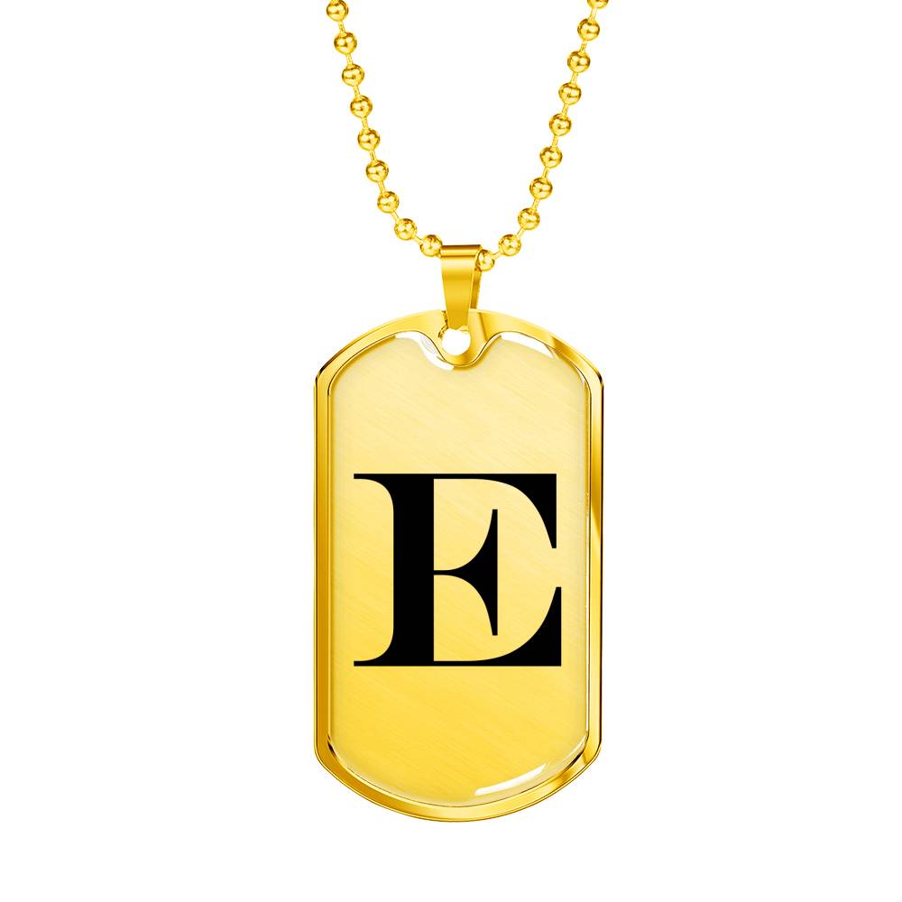 Initial E v1a - 18k Gold Finished Luxury Dog Tag Necklace