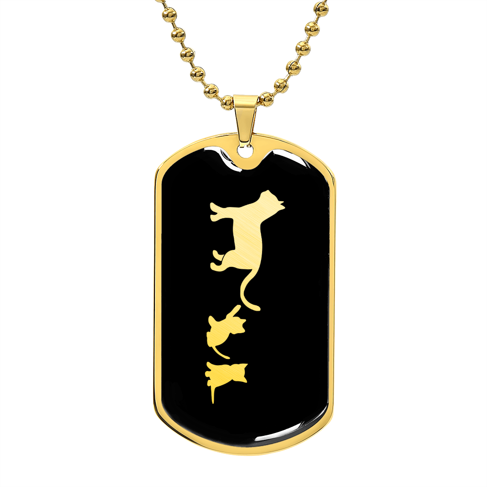 Mama Cat With 2 Kittens v2 - 18k Gold Finished Luxury Dog Tag Necklace