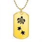 Mama Turtle With 2 Hatchlings - 18k Gold Finished Luxury Dog Tag Necklace