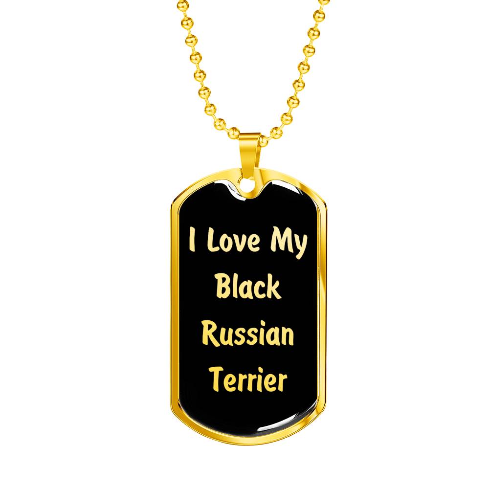 Love My Black Russian Terrier v5 - 18k Gold Finished Luxury Dog Tag Necklace