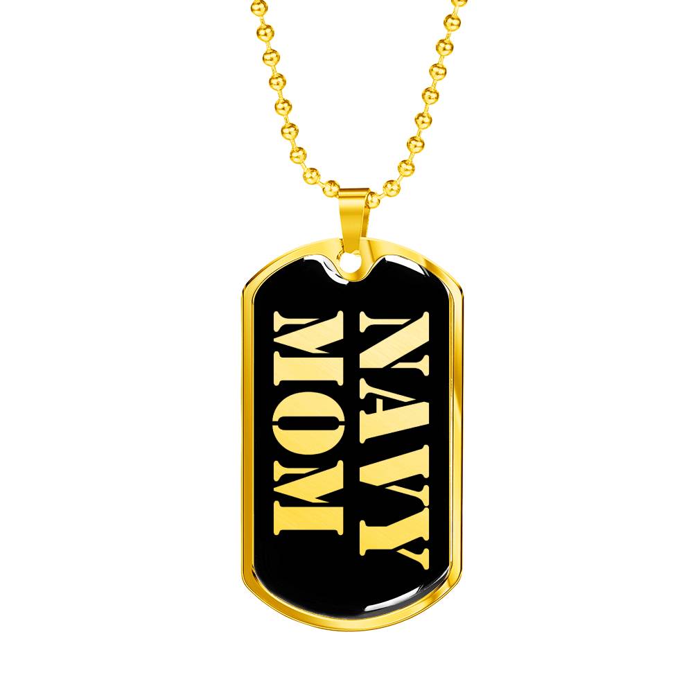 Navy Mom v2 - 18k Gold Finished Luxury Dog Tag Necklace