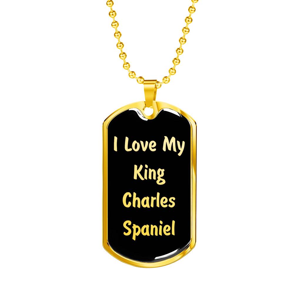 Love My King Charles Spaniel v5 - 18k Gold Finished Luxury Dog Tag Necklace