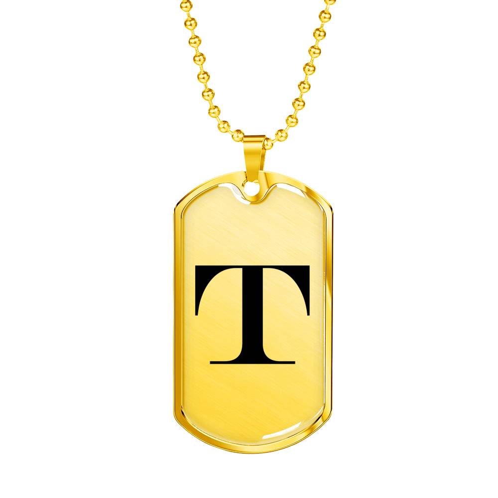 Initial T v1a - 18k Gold Finished Luxury Dog Tag Necklace
