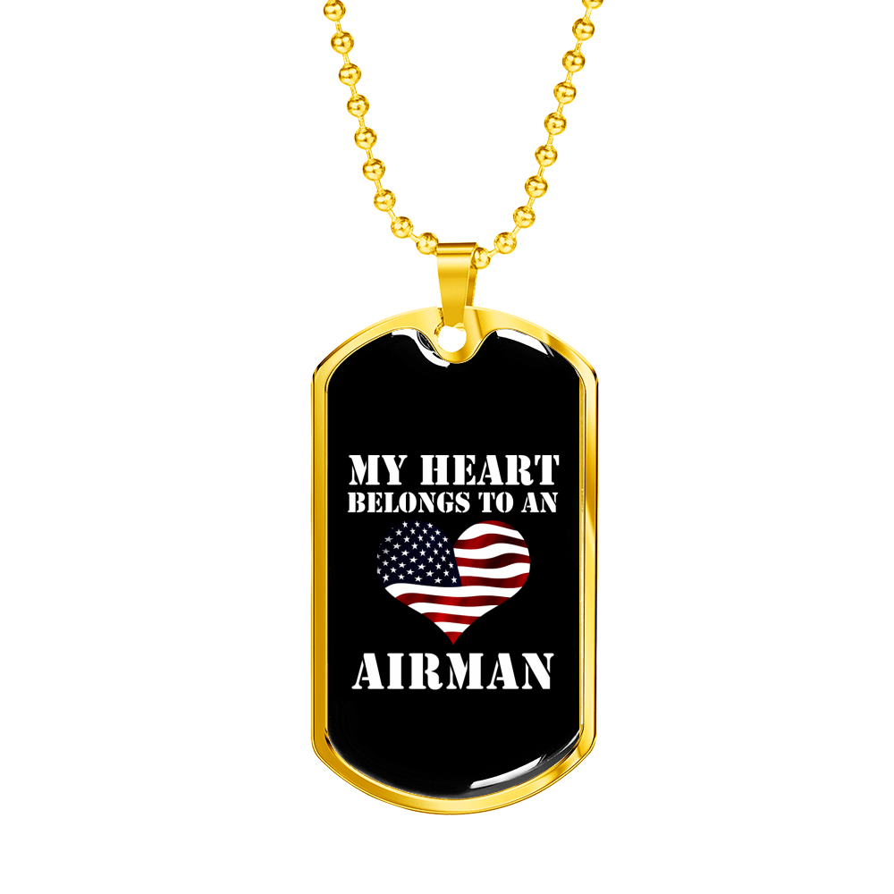 My Heart Belongs To An Airman - 18k Gold Finished Luxury Dog Tag Necklace