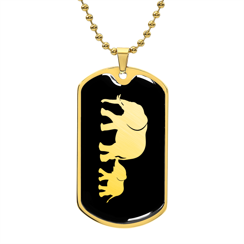 Mama Elephant With 1 Calf v2 - 18k Gold Finished Luxury Dog Tag Necklace