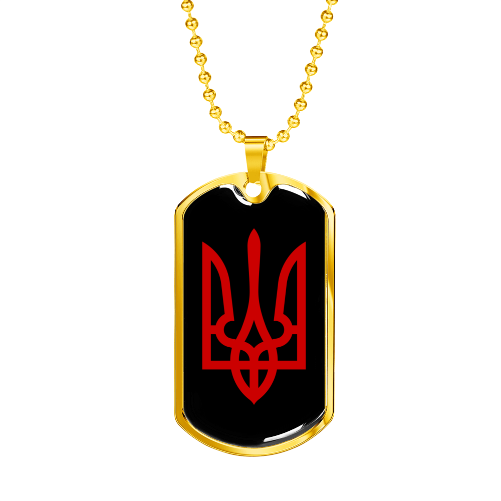 Tryzub (Red) - 18k Gold Finished Luxury Dog Tag Necklace