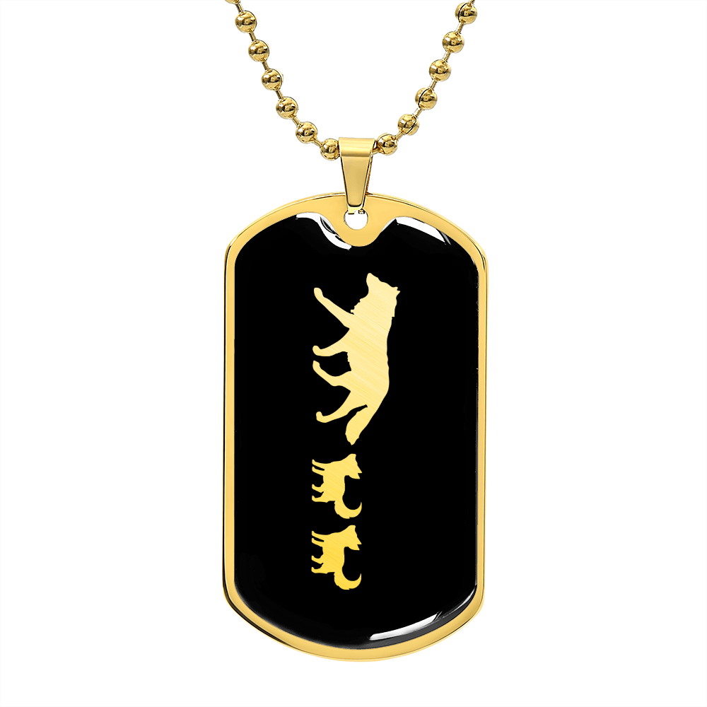 Mama Wolf With 2 Pups v2 - 18k Gold Finished Luxury Dog Tag Necklace