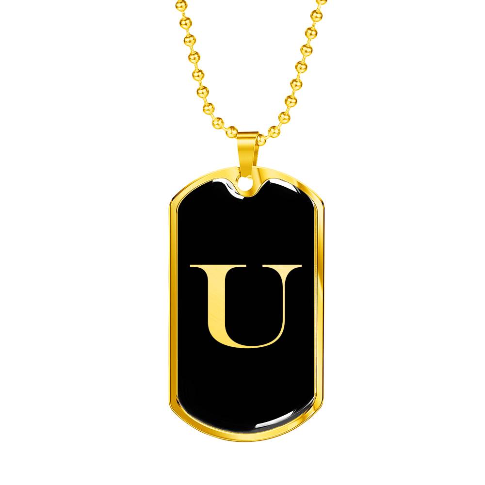 Initial U v2a - 18k Gold Finished Luxury Dog Tag Necklace