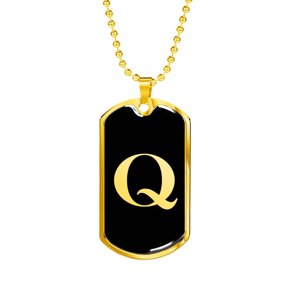 Initial Q v2a - 18k Gold Finished Luxury Dog Tag Necklace