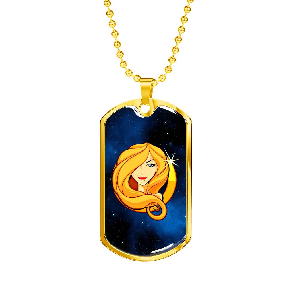 Zodiac Sign Virgo - 18k Gold Finished Luxury Dog Tag Necklace