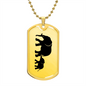 Mama Elephant With 1 Calf - 18k Gold Finished Luxury Dog Tag Necklace