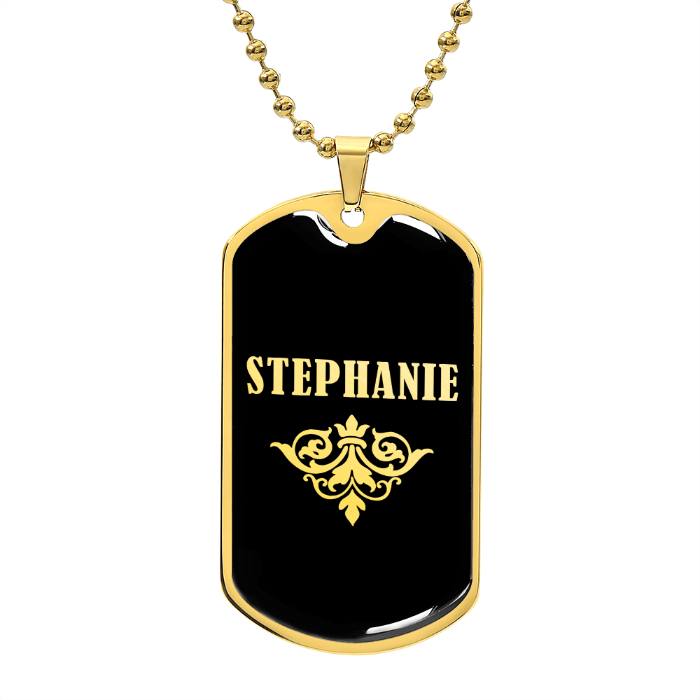 Stephanie v02a - 18k Gold Finished Luxury Dog Tag Necklace
