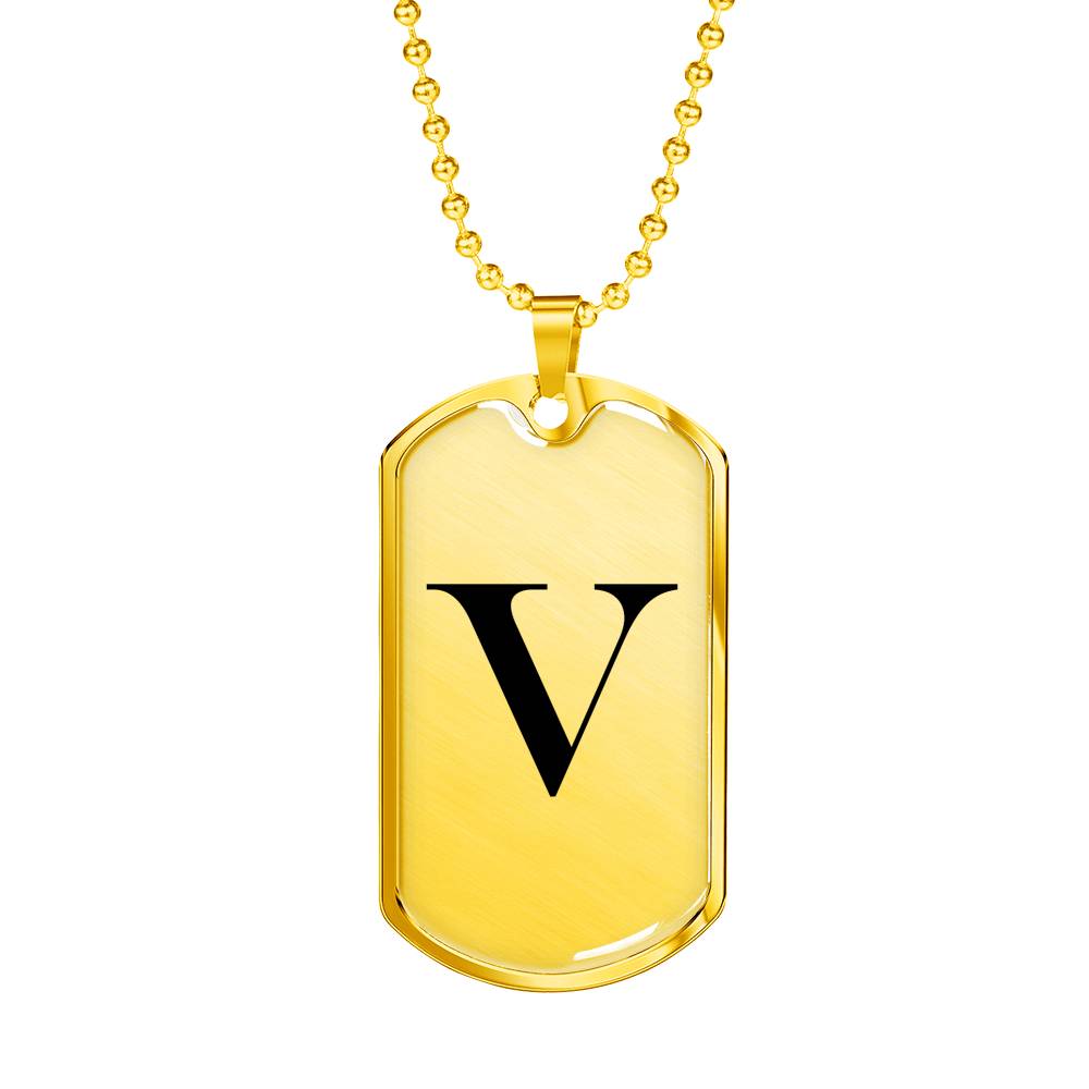 Initial V v1a - 18k Gold Finished Luxury Dog Tag Necklace