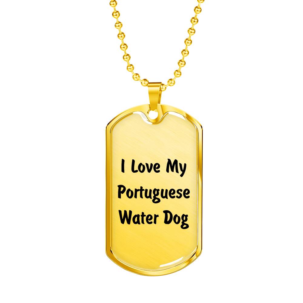 Love My Portuguese Water Dog v4 - 18k Gold Finished Luxury Dog Tag Necklace
