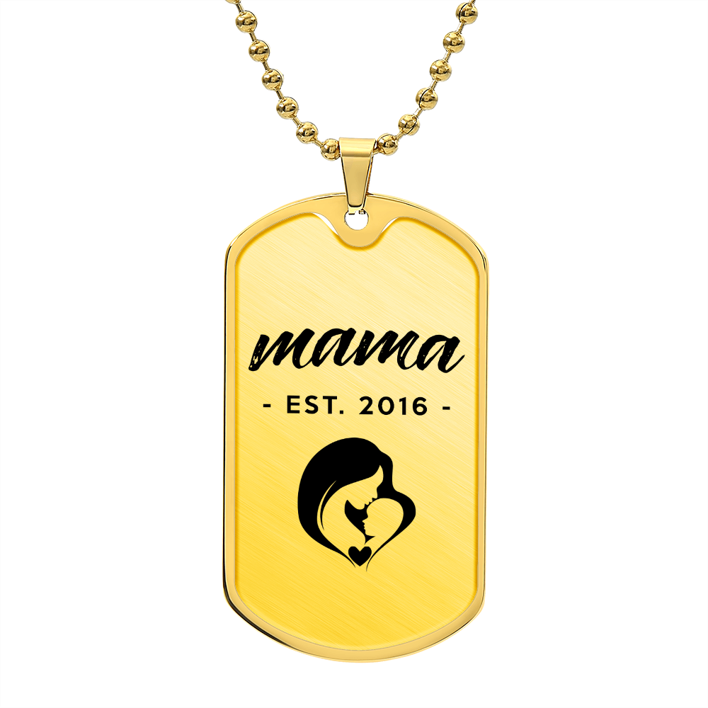 Mama, Est. 2016 - 18k Gold Finished Luxury Dog Tag Necklace