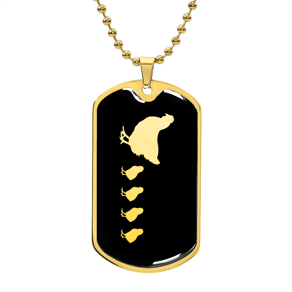 Mama Chicken With 4 Chicks v2 - 18k Gold Finished Luxury Dog Tag Necklace