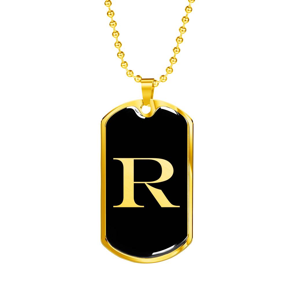 Initial R v2a - 18k Gold Finished Luxury Dog Tag Necklace