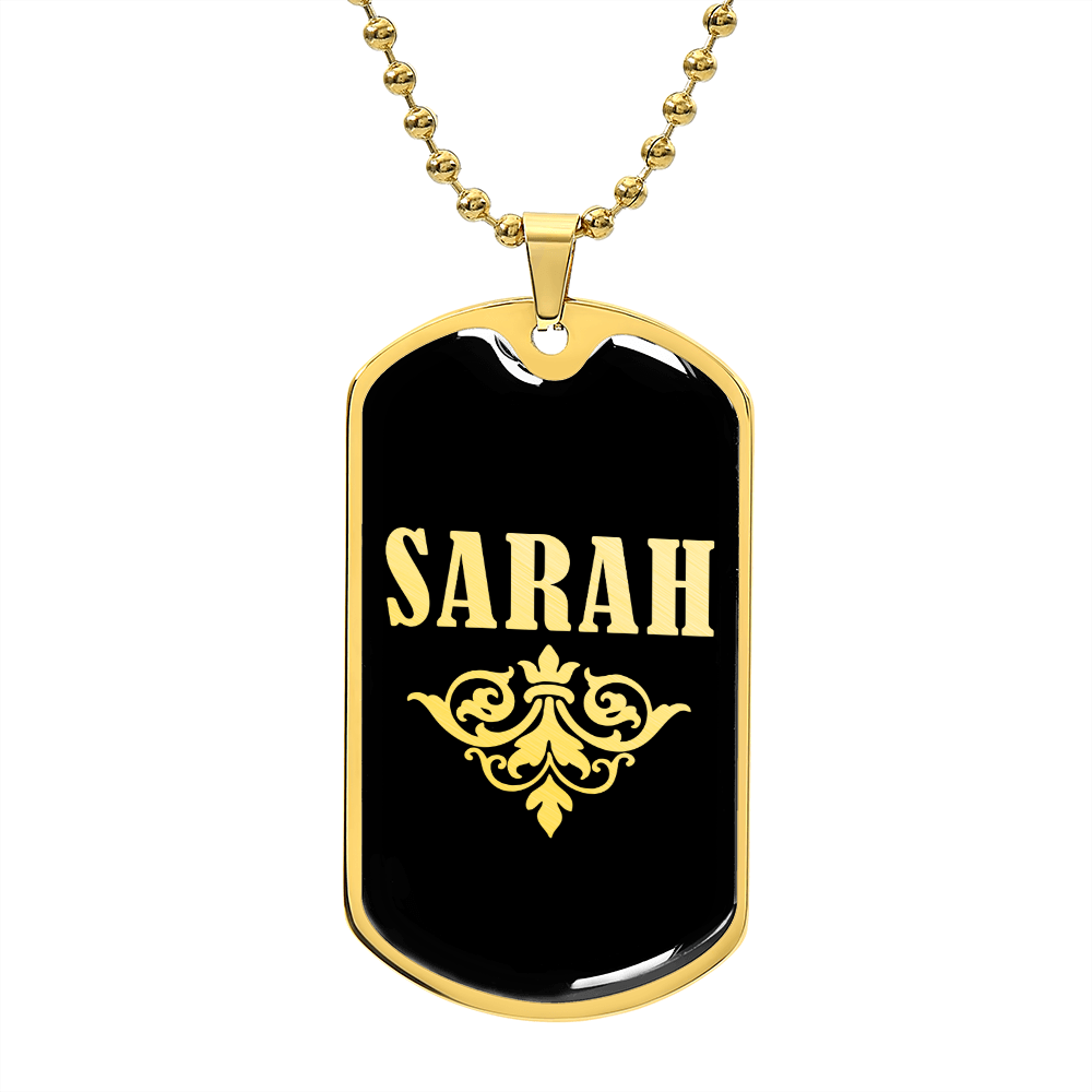 Sarah v02a - 18k Gold Finished Luxury Dog Tag Necklace