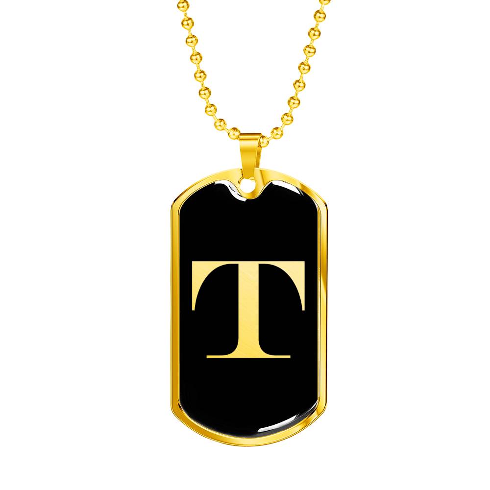 Initial T v2a - 18k Gold Finished Luxury Dog Tag Necklace