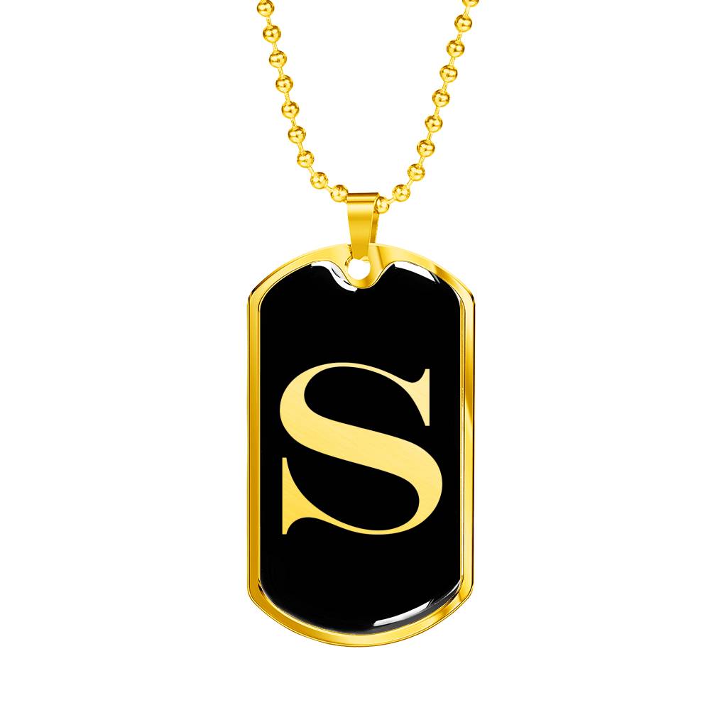 Initial S v2a - 18k Gold Finished Luxury Dog Tag Necklace