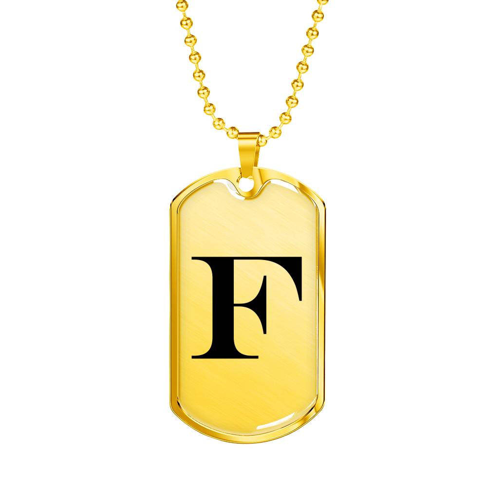 Initial F v1a - 18k Gold Finished Luxury Dog Tag Necklace