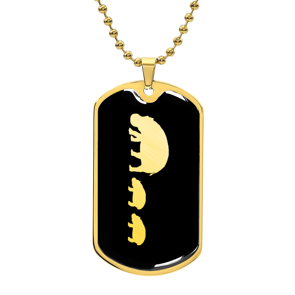 Mama Hippo With 2 Calves v2 - 18k Gold Finished Luxury Dog Tag Necklace