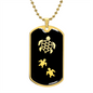 Mama Turtle With 2 Hatchlings v2 - 18k Gold Finished Luxury Dog Tag Necklace