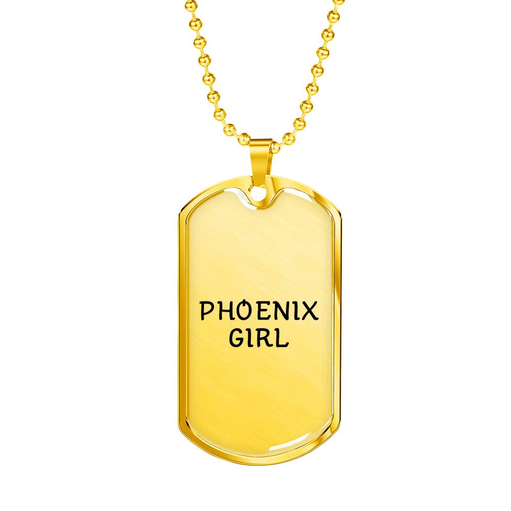 Phoenix Girl - 18k Gold Finished Luxury Dog Tag Necklace