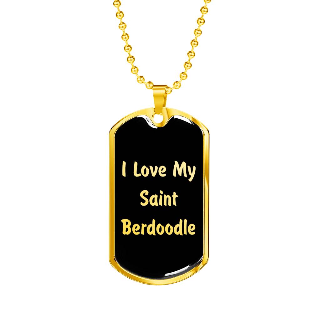 Love My Saint Berdoodle v5 - 18k Gold Finished Luxury Dog Tag Necklace