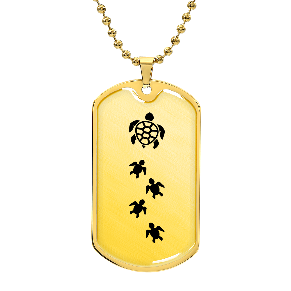 Mama Turtle With 4 Hatchlings - 18k Gold Finished Luxury Dog Tag Necklace