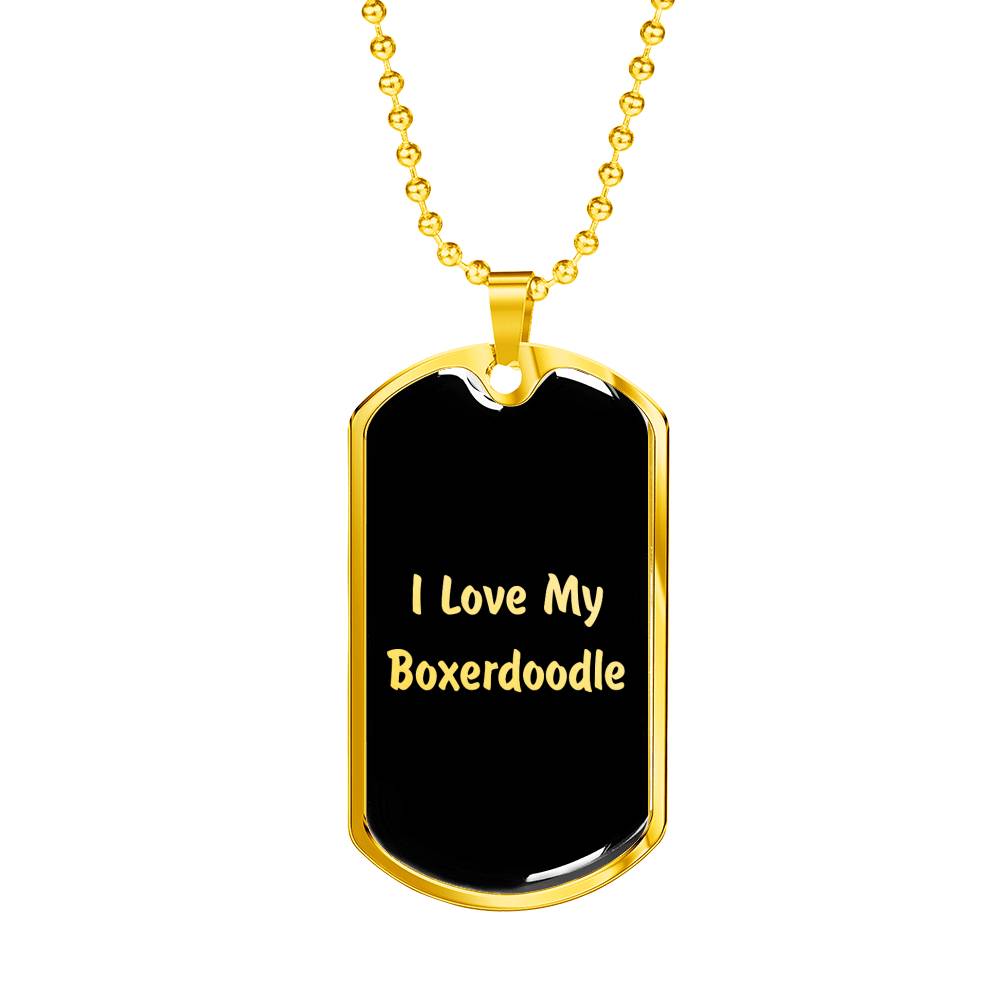 Love My Boxerdoodle v5 - 18k Gold Finished Luxury Dog Tag Necklace