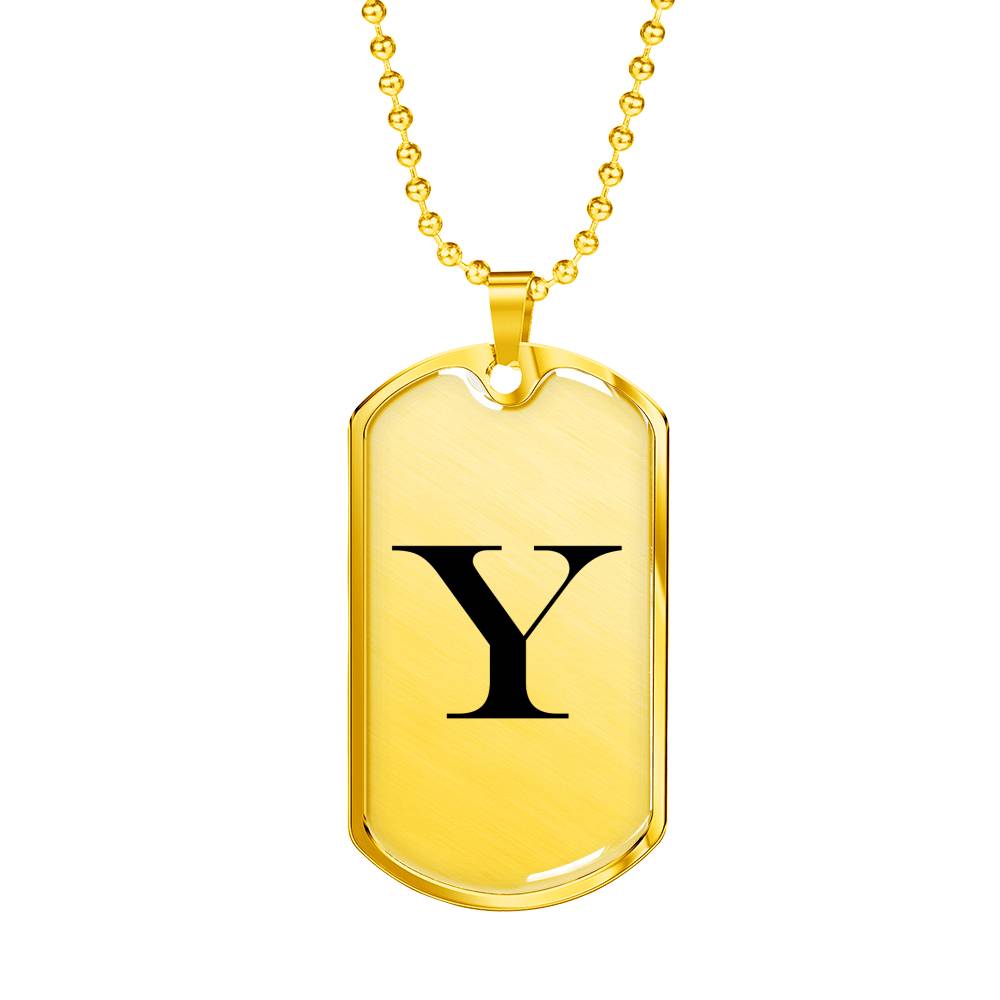 Initial Y v1a - 18k Gold Finished Luxury Dog Tag Necklace