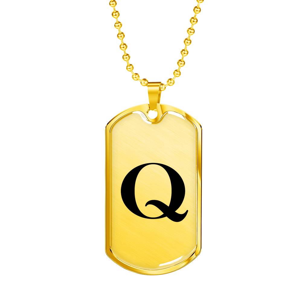 Initial Q v1a - 18k Gold Finished Luxury Dog Tag Necklace