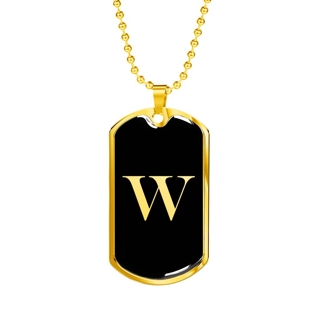 Initial W v2a - 18k Gold Finished Luxury Dog Tag Necklace