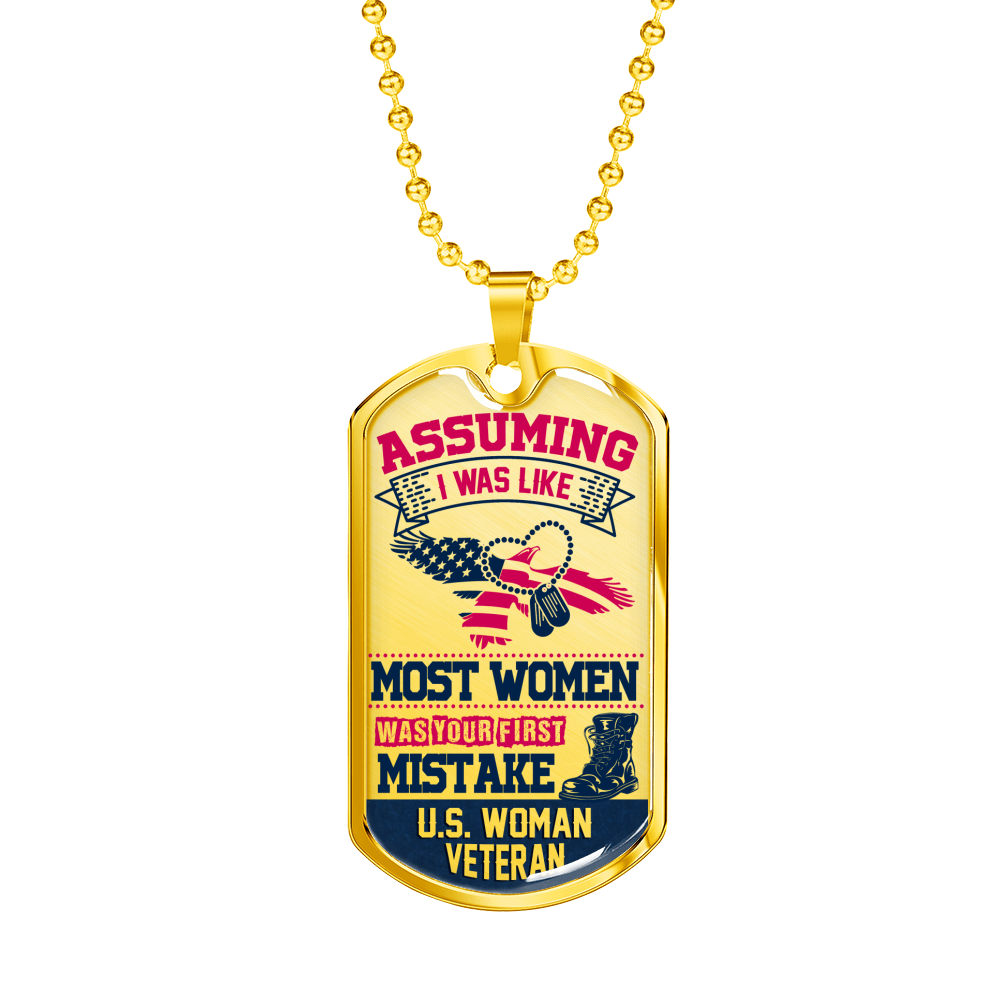 Woman Veteran - 18k Gold Finished Luxury Dog Tag Necklace