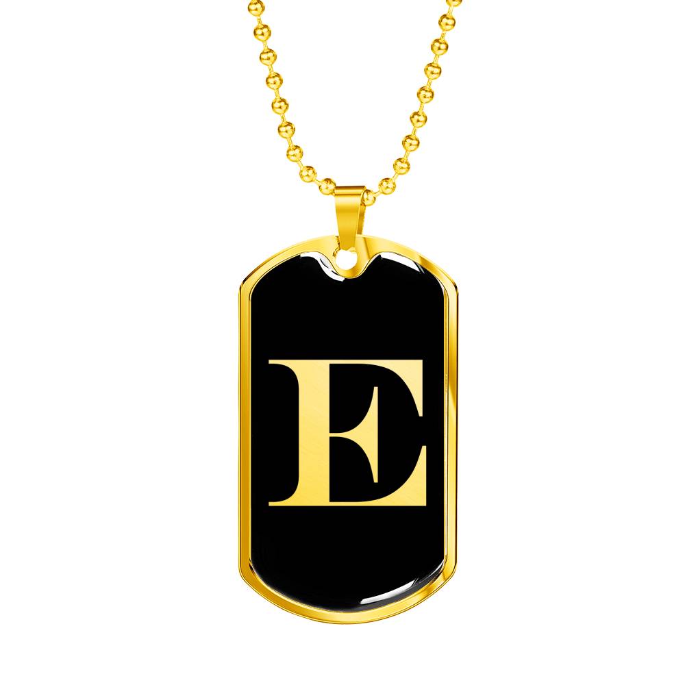 Initial E v2a - 18k Gold Finished Luxury Dog Tag Necklace