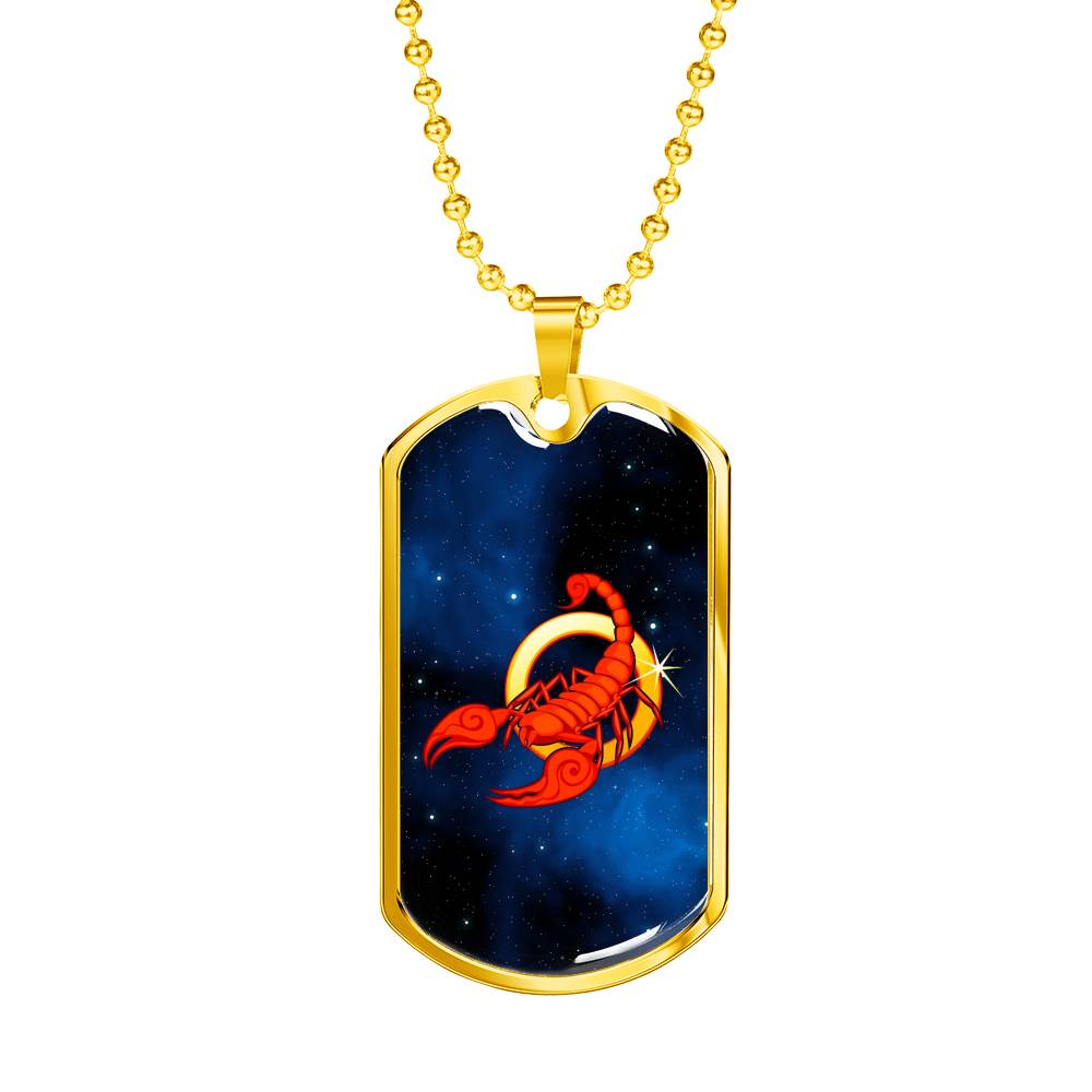 Zodiac Sign Scorpio - 18k Gold Finished Luxury Dog Tag Necklace