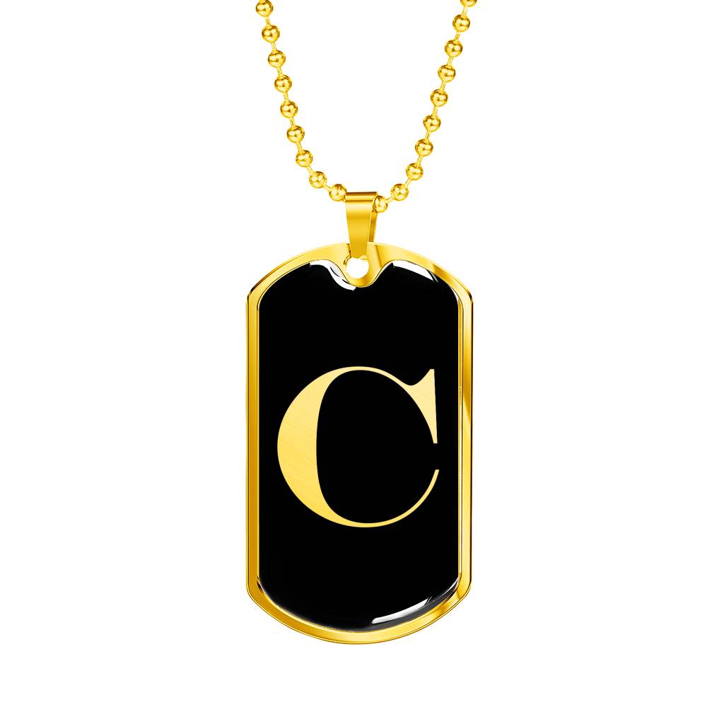 Initial C v2a - 18k Gold Finished Luxury Dog Tag Necklace