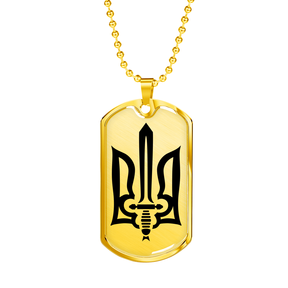 Stylized Tryzub (Black) - 18k Gold Finished Luxury Dog Tag Necklace
