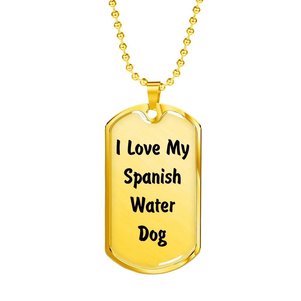 Love My Spanish Water Dog v4 - 18k Gold Finished Luxury Dog Tag Necklace