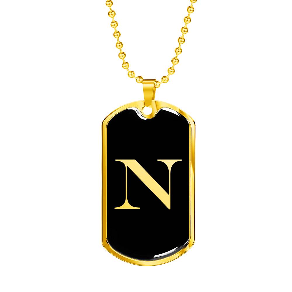 Initial N v2a - 18k Gold Finished Luxury Dog Tag Necklace