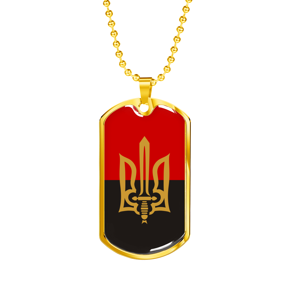 Stylized Tryzub And Red-Black Flag - 18k Gold Finished Luxury Dog Tag Necklace