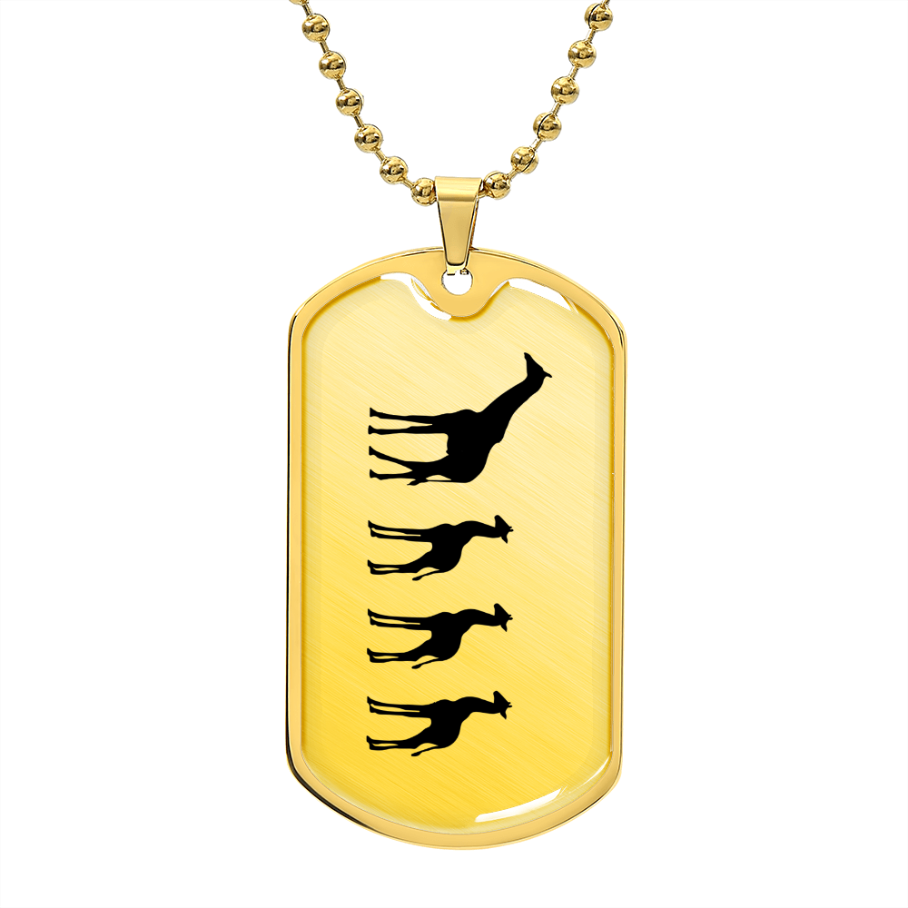 Mama Giraffe With 3 Calves - 18k Gold Finished Luxury Dog Tag Necklace