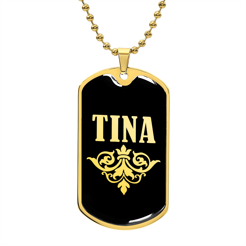 Tina v02a - 18k Gold Finished Luxury Dog Tag Necklace