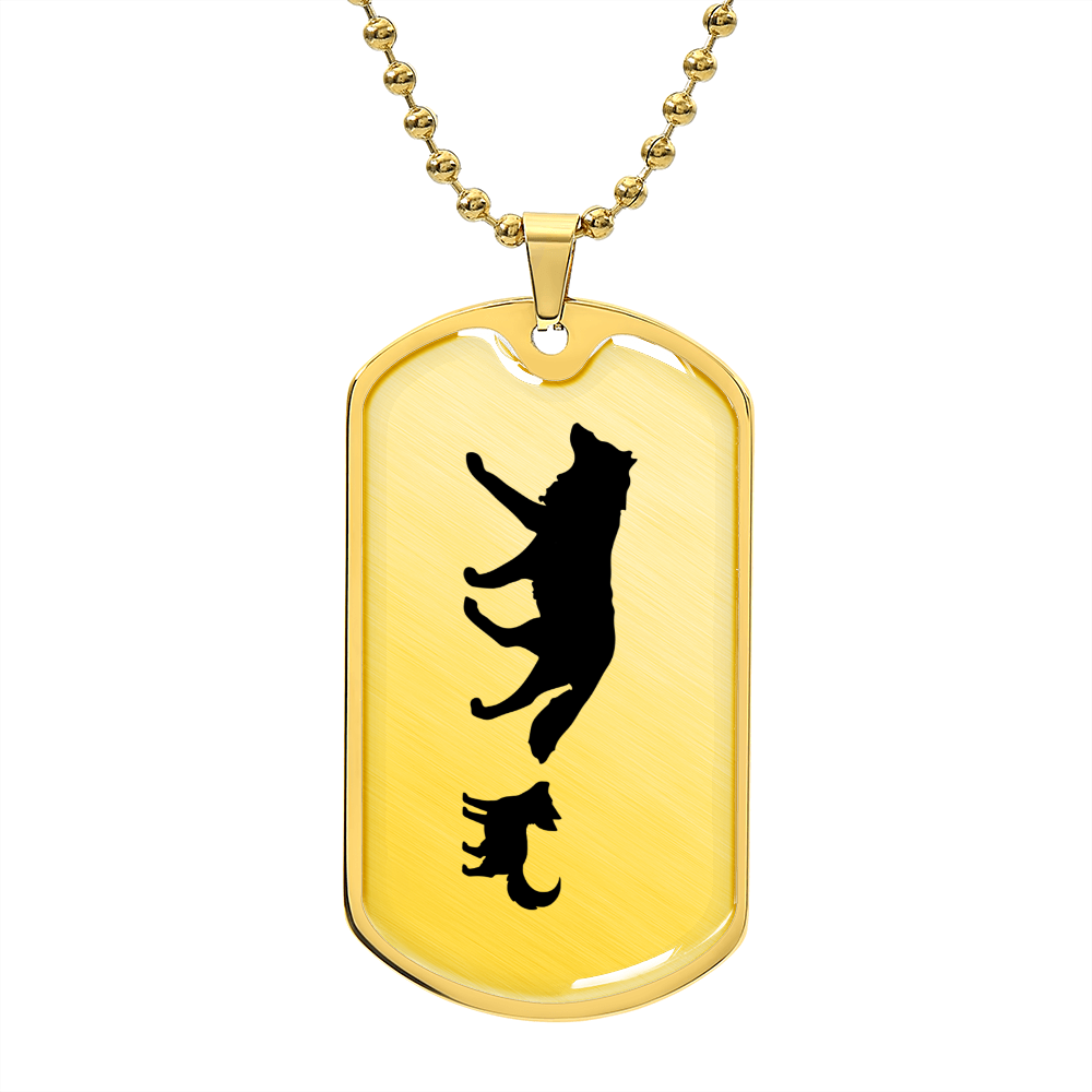 Mama Wolf With 1 Pup - 18k Gold Finished Luxury Dog Tag Necklace